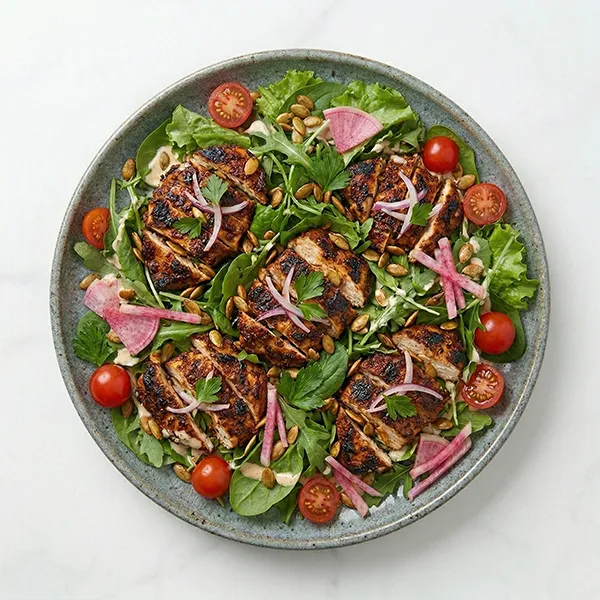 Smoky Chipotle Chicken Salad with Garden Greens and Toasted Pumpkin Seeds